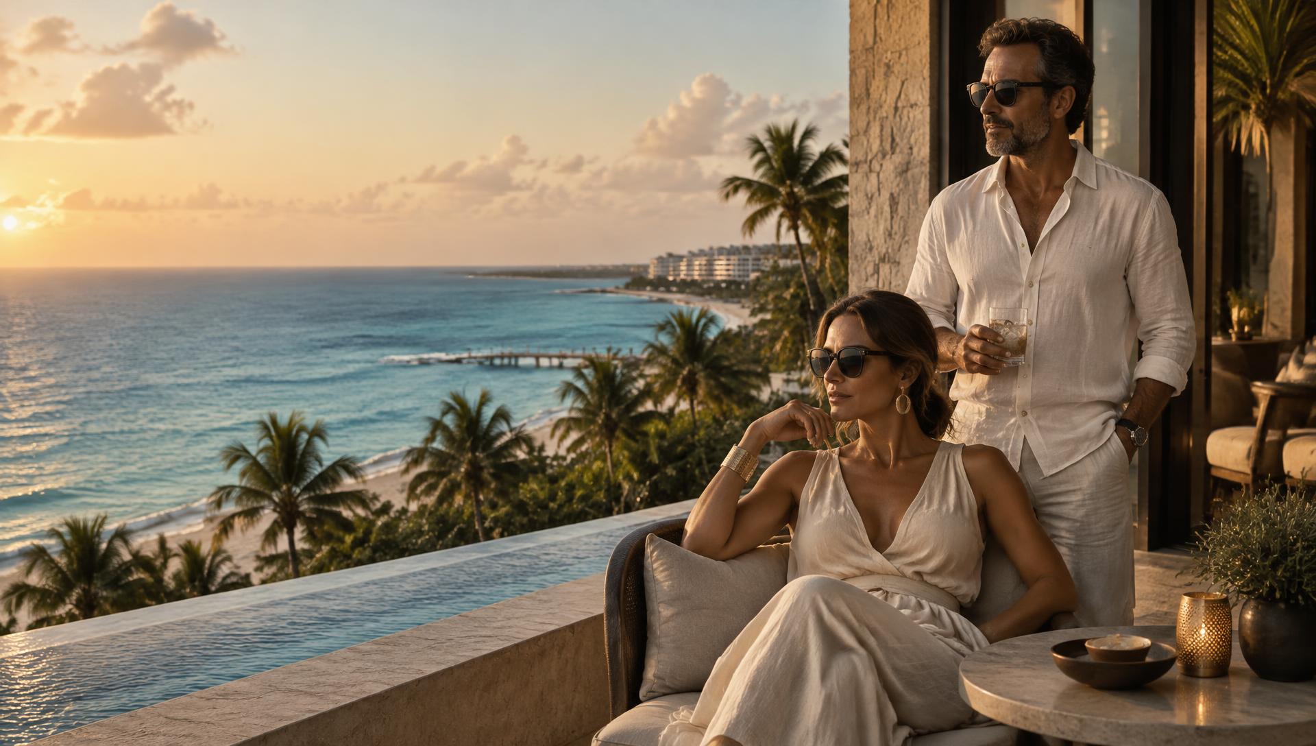 Couple resting on a seaside terrace in Cancún